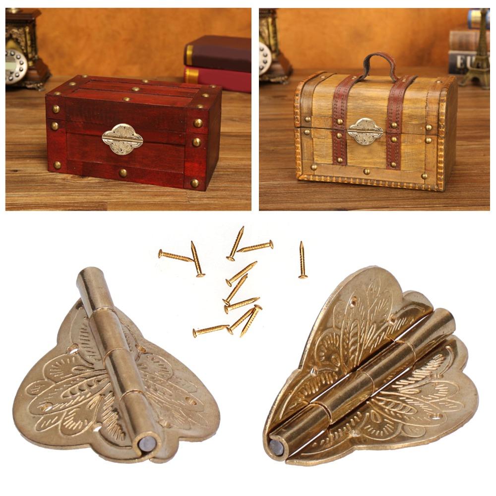 2pcs Brass Small Brass Hinge Copper Embossing Folding Hinge Vintage Antique Hinge Drawer