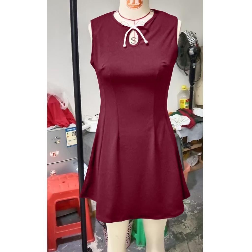 Женское однотонное платье без рукавов с поясом на талии, облегающее, с круглым вырезом и бантом