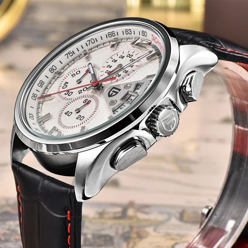 PAGANI DESIGN PD-3306 Многофункциональные водонепроницаемые спортивные мужские часы-хронограф Кожаные Кварцевые Военные часы Relogio Masculino