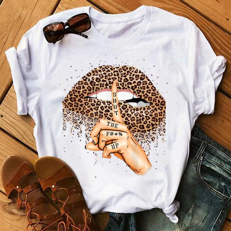 Lips Watercolor Pattern Pure Cotton Print Unisexs and Womens Personalized Round Neck Short Sleeved Summer New Casual Tshirt