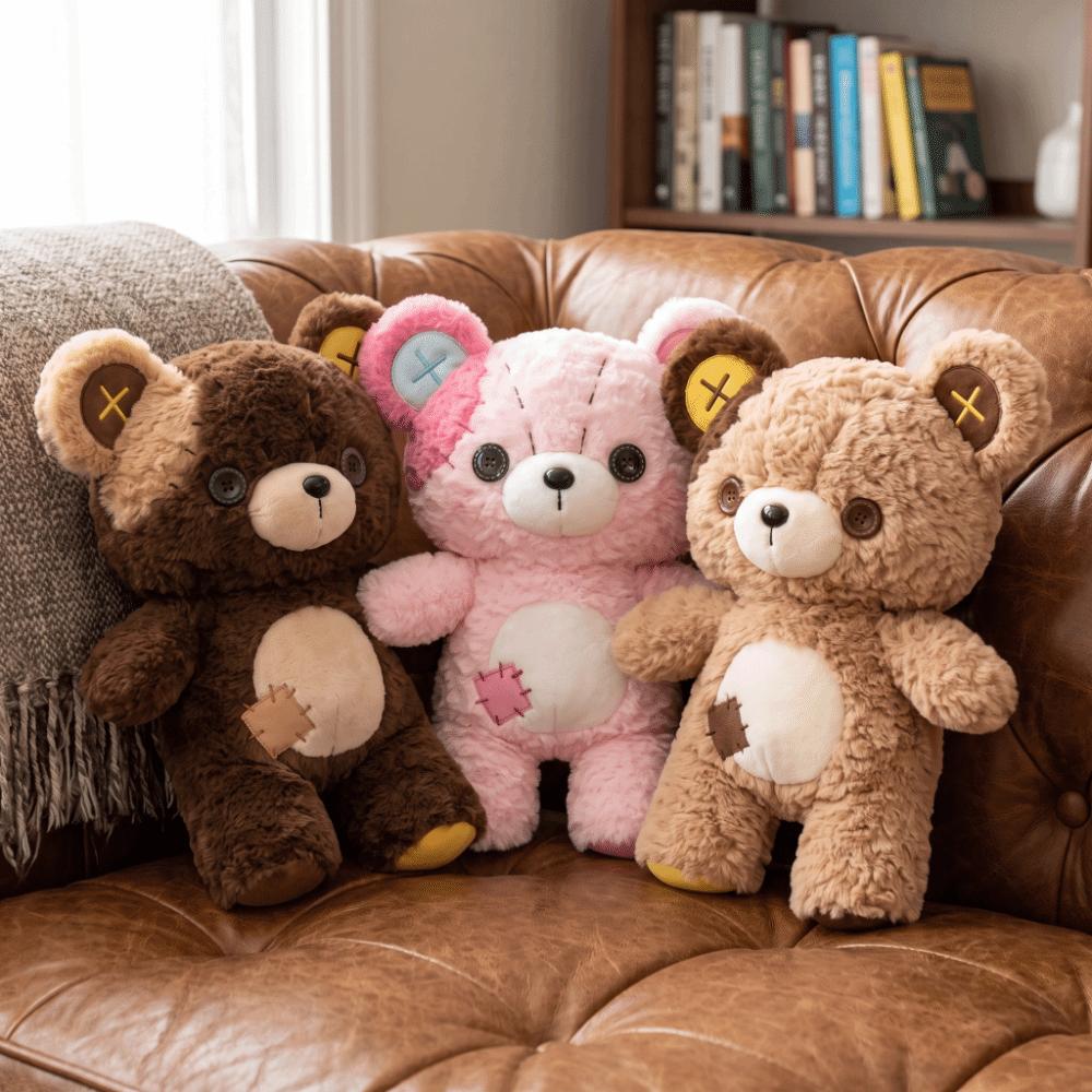 Soft Bear Plush Toy Patchwork Bear Stuffed Doll Kawaii Button Bear Plush Doll Birthday Gifts