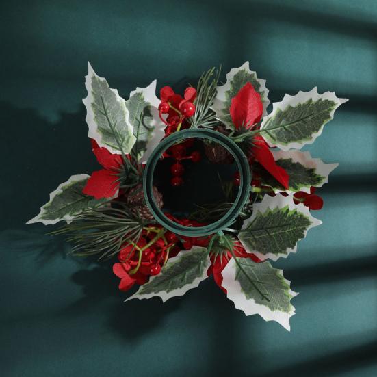 Christmas Candle Ring Mini Pine Leaf Candle Wreath Festive Seasonal Candle Holder Ring Farmhouse Holiday Decor