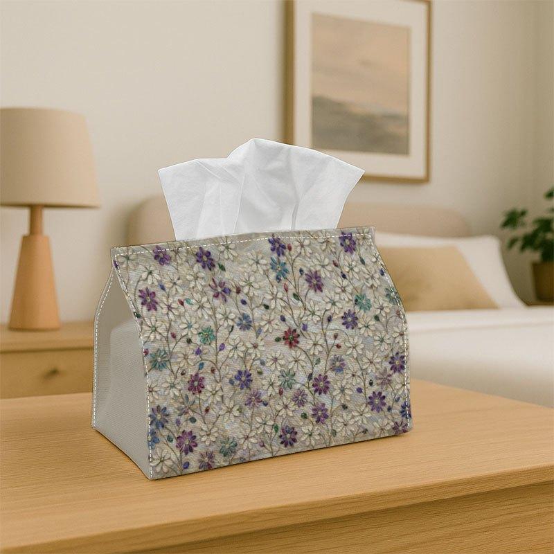 1pc Vintage Floral Tissue Box- Purple White Flowers Durable Decorative Storage Organizer for Kitchen, Living Room, Bedroom, Car& Parties- Multi-Purpos