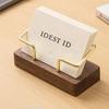 1pc Modern Walnut Wood & Metal Business Card Holder With Golden Accents, Durable Office/Home Use, Fits Index Cards, Desk Card Case