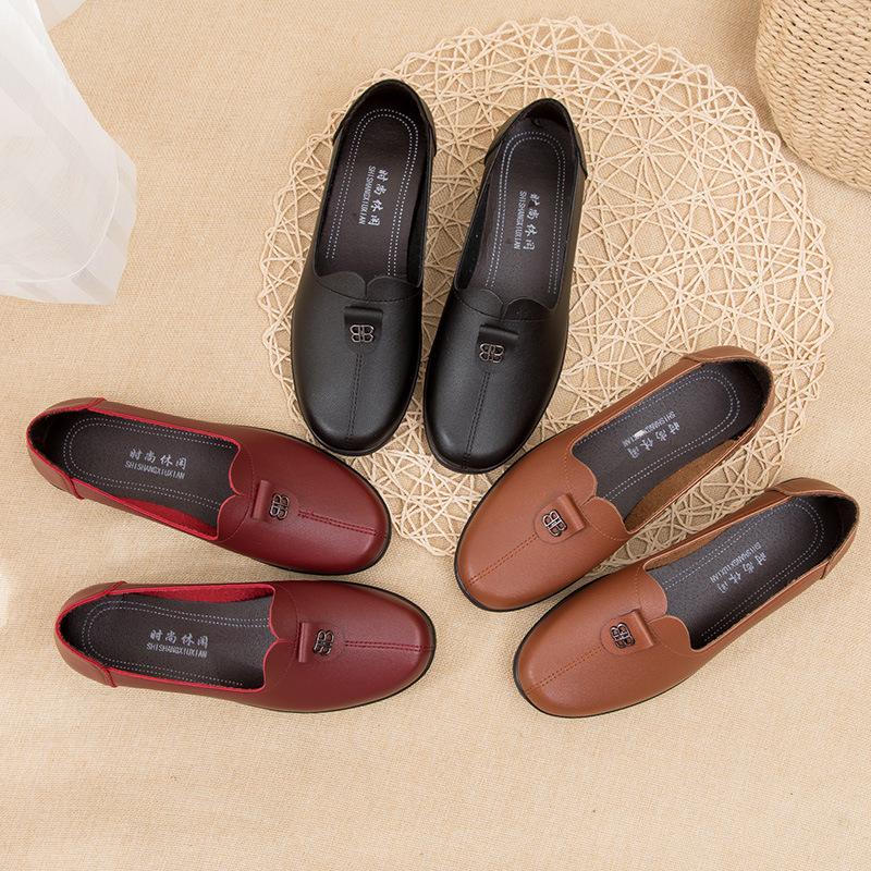 Fashion Soft Leather Round Head Women Casual Flats Ladies Side Zipper Flat Oxford Shoes New Mother Single Shoes Tenis Feminino