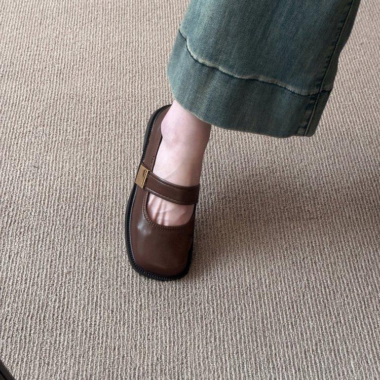 French Retro Shallow Mouth Single Shoes Women's 2025 Summer New Soft-soled Square Head Small Leather Shoes with Skirts Mary Jane Women's Shoes