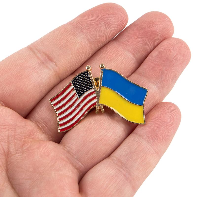 U.S.A & Ukraine Friendship Badge Flag Brooch National Flag Lapel Pin Collections
