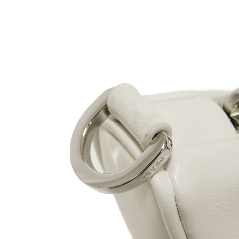 Used 11569 Triangle Mini Bag 1BC543 2BYA F0009 7921 Calfskin Chain Bag 2WAY RFID IC Logo Embossed Bianco Women's from