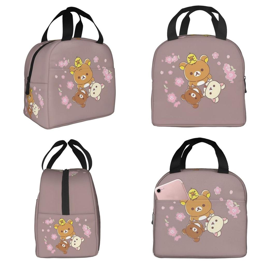 Rilakkuma Sakura Изолированная сумка-ланчбокс для женщин Офисная сумка-холодильник Термоконтейнер для еды Сумка-тоут Герметичные ланч-боксы Контейнер
