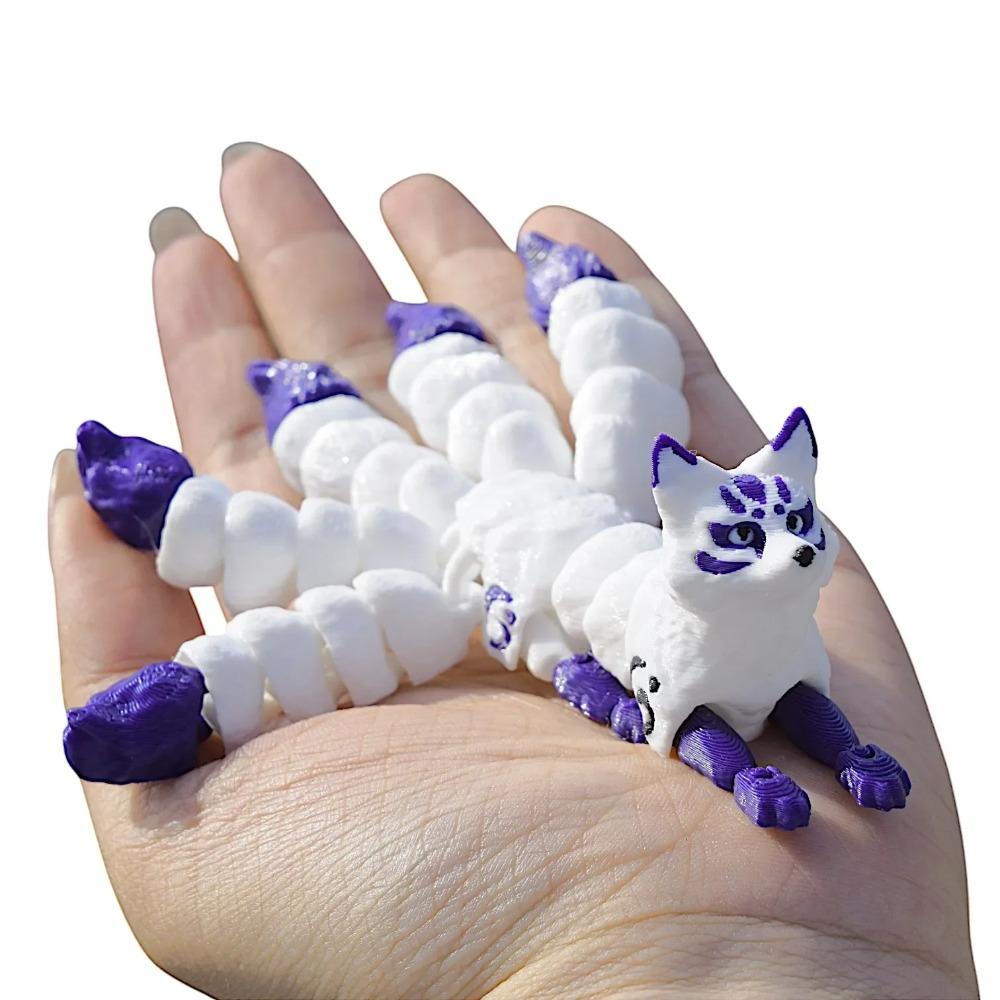 3D Printed Fox Ornament Animal Model Joints Movable Five Tailed Fox Stress Relief Toys Home Desktop Ornament