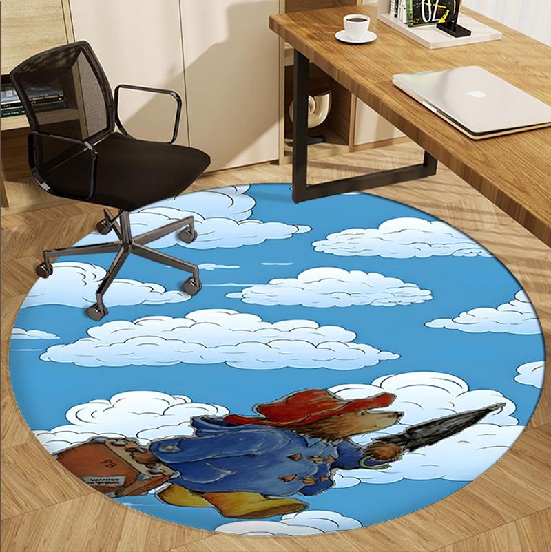 Paddington Bear Pattern Round Rug, Indoor/Outdoor Mat, for Picnic, Gameroom, Bedroom, Office, Living Room, Home Decor Carpet, Birthday Gift