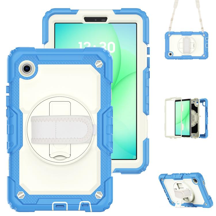 Silicone Hybrid PC Tablet Case With Shoulder Strap For Samsung Galaxy Tab A11 / A9, Kickstand Raised Camera Anti-Scratch Cover