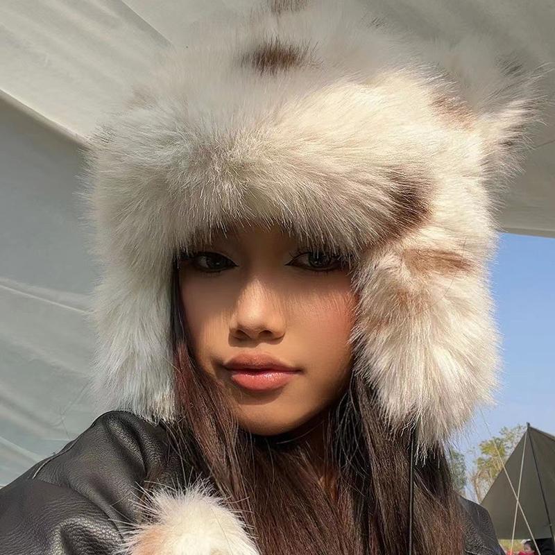 Y2K Winter New Style Fox Fur Bomber Hat with Thickened Earmuffs for Women Paternity Raccoon Ear Caps