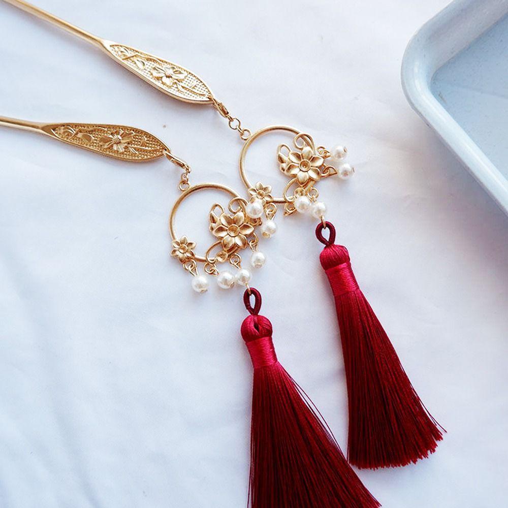 Flower Gift Headdress Pearl Hair Disk Women Hair Fork Hair Accessories Hairpins Tassel Hair Stick