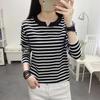 Plus Size Women's Striped Long-Sleeve Cotton T-Shirt for Autumn
