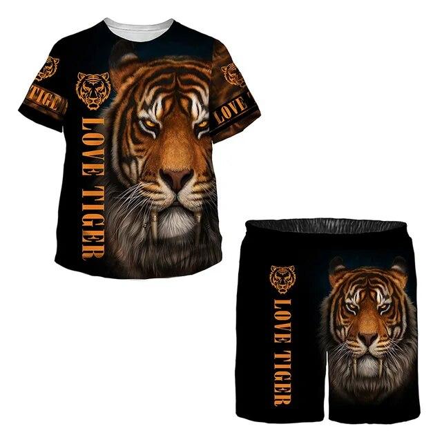 Детская одежда для детей от 1 до 14 лет, модный костюм для мальчиков и девочек, летняя детская футболка с короткими рукавами и тигром, повседневная уличная одежда с 3D принтом