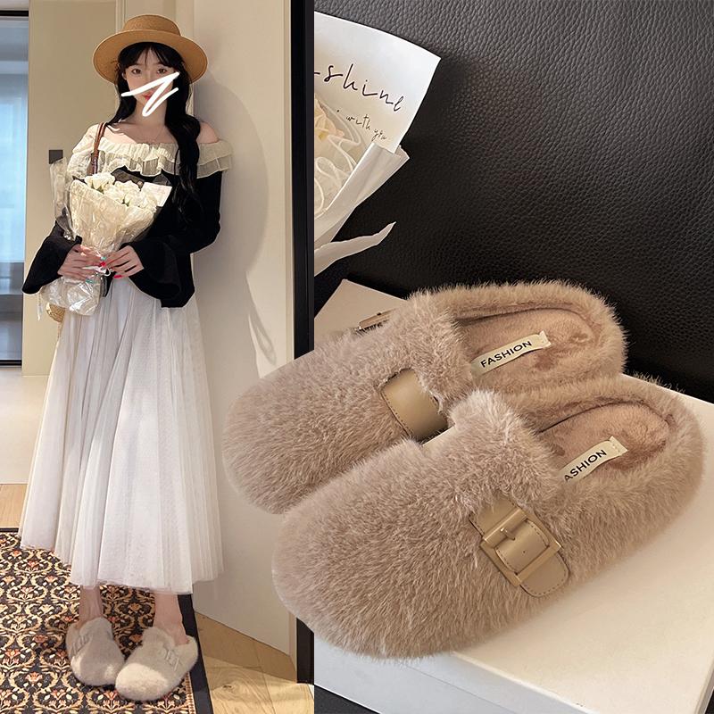 Fashion New Style Fashion Women's Home Fur Slippers Non-Slip Soft Warm House Indoor Bedroom Couples Shoes Plus Size Zapatos Mujer
