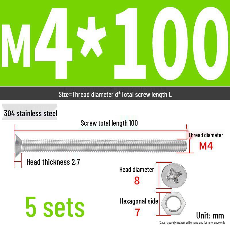 Набор Extra Long Phillips Flat Head Винтов и Гаек из Нержавеющей Стали 304 (2М, 3М, 4М)