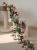 Artificial Rose Vine Garlands, Fake Silk Hanging Flowers Ivy Leaves Greenery Wreath for Home Garden Wedding Wall Decor