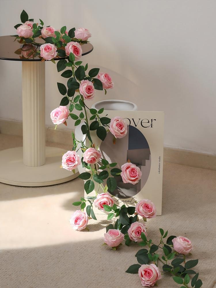 Artificial Rose Vine Garlands, Fake Silk Hanging Flowers Ivy Leaves Greenery Wreath for Home Garden Wedding Wall Decor