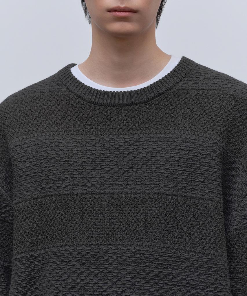MUSINSA STANDARD Textured Striped Crew Neck Knit [Gray]