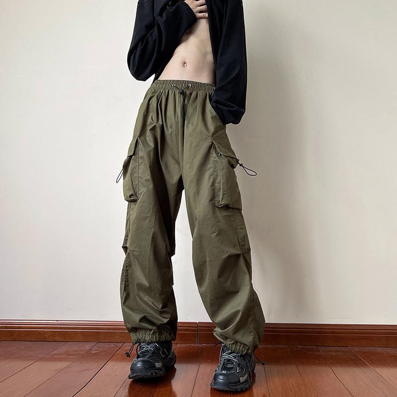 Y2K женские уличные брюки-карго Harajuku повседневные однотонные мешковатые прямые брюки модные широкие брюки с карманами для бега