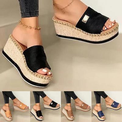 Летние тапочки на танкетке, женские тапочки на высоком каблуке, женская уличная обувь, базовые тапочки на танкетке, шлепанцы, сандалии