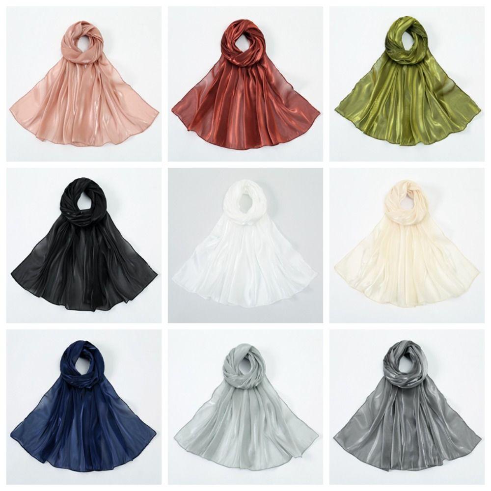Long Chiffon Hijab Scarf Breathable Thin Large Shawl Sweet Smooth Silk Headscarf Women
