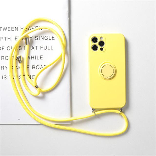 Ring Holder Strap Case For iPhone 13 12 Pro Mini XS Max XR X SE 2020 7 8 Plus 11 Pro Crossbody Cord Lanyard Magnetic TPU Cover