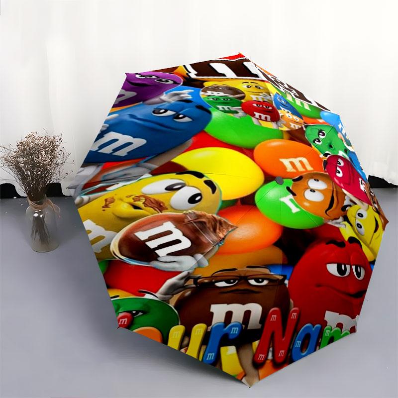 1 шт. Автоматический складной зонт - Узор M&M's с индивидуальным именем, Портативный и складной дизайн с 8 спицами, Рождественские и Новогодние подарки