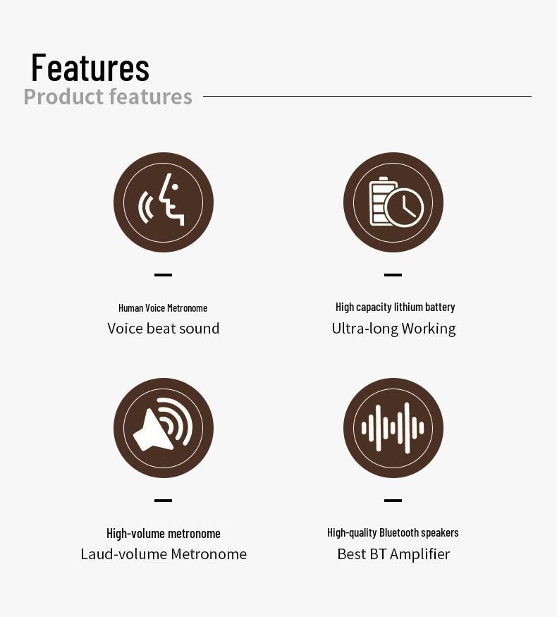 Перезаряжаемый Bluetooth-метроном Anoma со встроенным динамиком и универсальным держателем для пианино, скрипки и барабанов