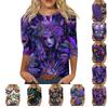 Women's Fashion Casual Round Neck Three-quarter Sleeve Carnival Print T-shirt Top