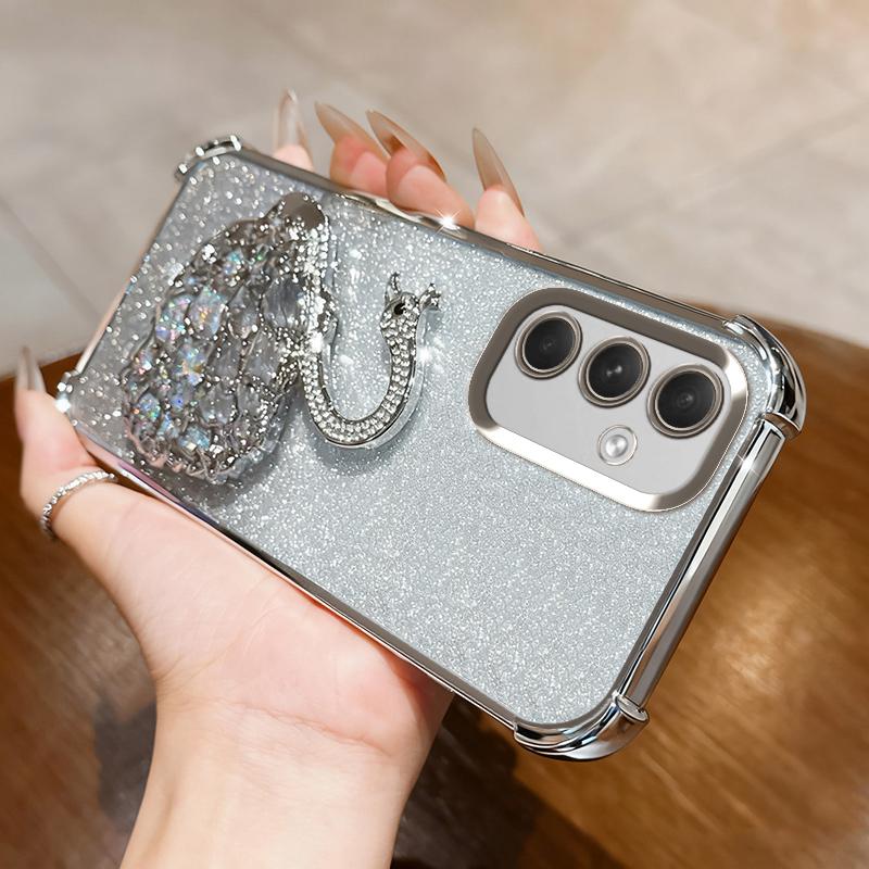 KEYSION Противоударный чехол из ТПУ с гальваническим покрытием для Samsung A55 5G A35 A25 A15, блестящая задняя крышка со стразами и подставкой в виде лебедя для Galaxy A05S