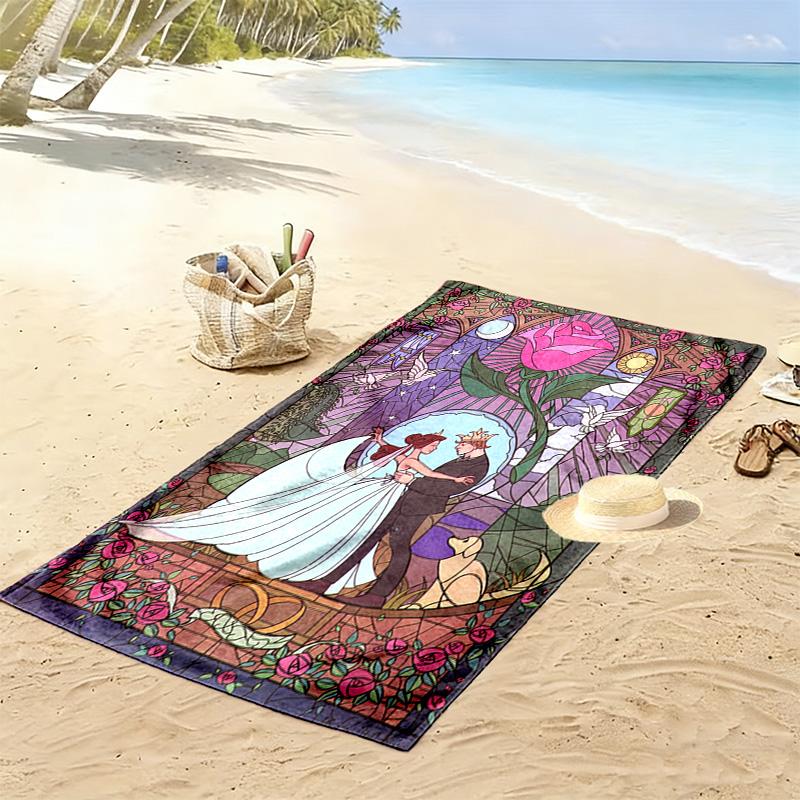 Glass Art Wedding and Roses 2D Flat Print Beach Towel, Large Soft Quick Dry Towel for Beach Camping SwimmingSSTJ0917547