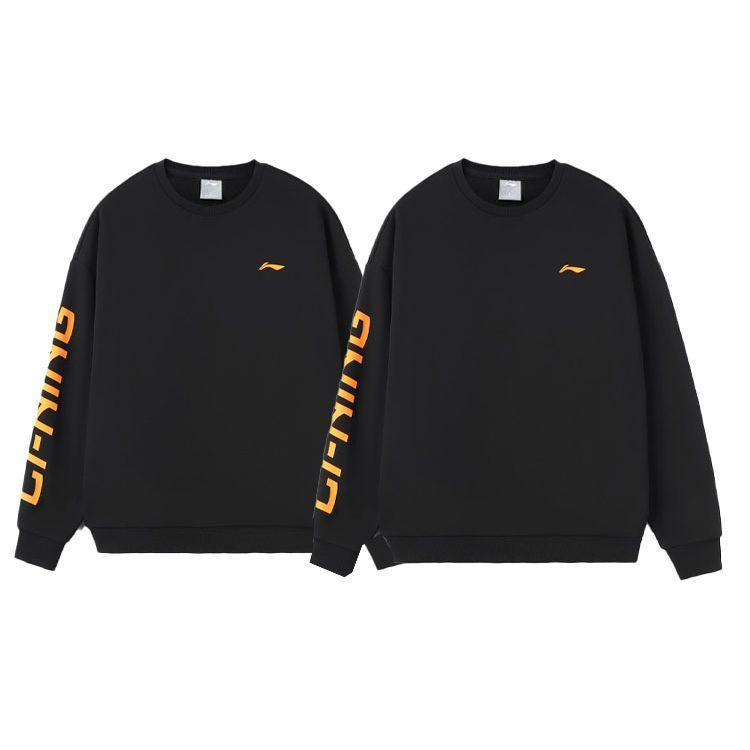 Теплая флисовая свободная толстовка с круглым вырезом и принтом логотипа серии тренировок Li Ning, черная AWDRF44-1