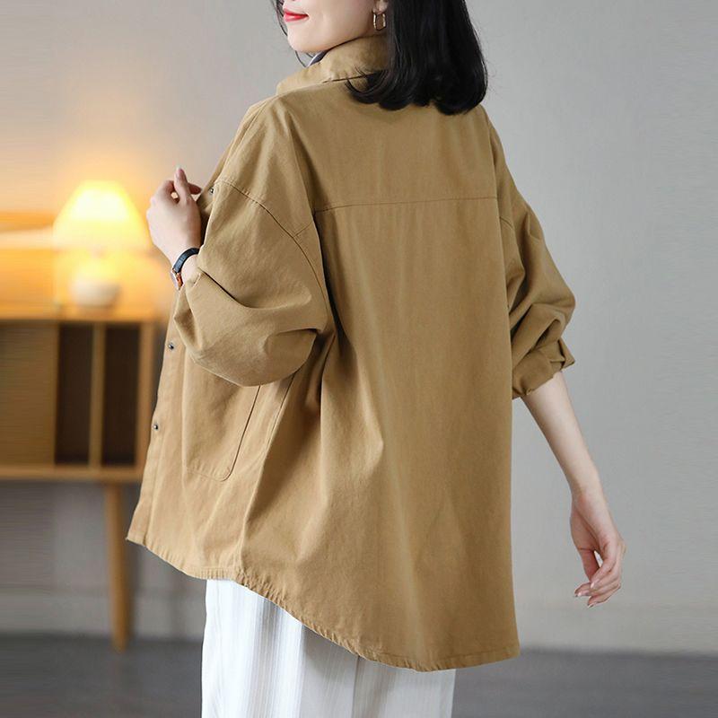 Loose Women's Windbreaker with Long Sleeves and Vintage Style Shirt Coat