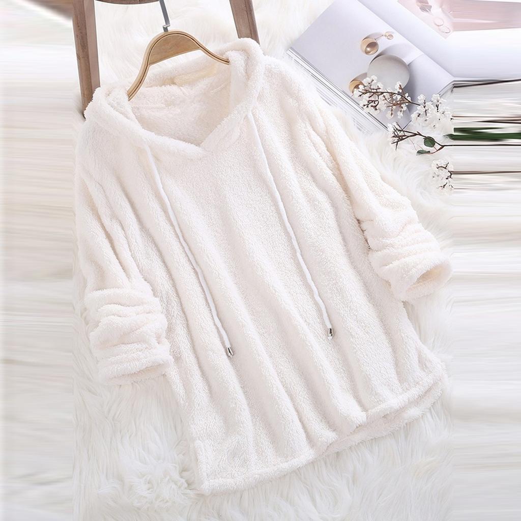 Женская мода осенне-зимний однотонный флисовый свитер с длинным рукавом и капюшоном