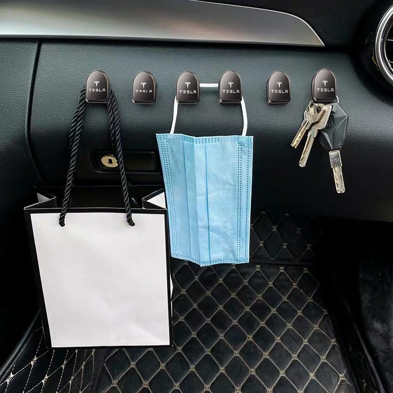 TKVLN1 2Pcs Metal Car Styling Hooks Interior Storage Holder Accessories For Tesla Model 3 Model S Model X Model Y Cybertruck Roadster