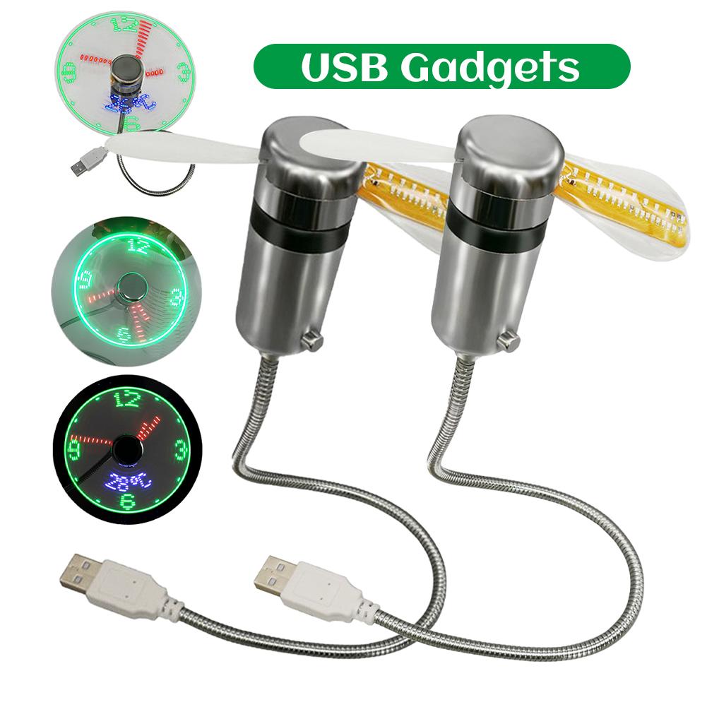 Clock Fans USB Powered Small Night Light Real Time Display Hand Mini USB Fan Flexible Gooseneck LED Clock for Laptop PC Notebook