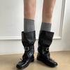 Fashion Designer Ballet Style Women Mid Calf Boots Fashion Belt Buckle Ladies Elegant Mordern Trouser Legs Booties