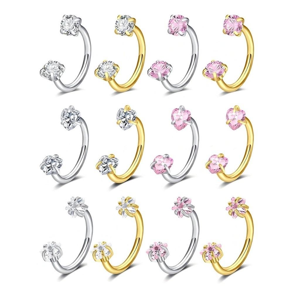 2 PCS Elegant Nose Ring Stainless Steel Daith Piercing Jewelry Cartilage Helix Earrings Daily
