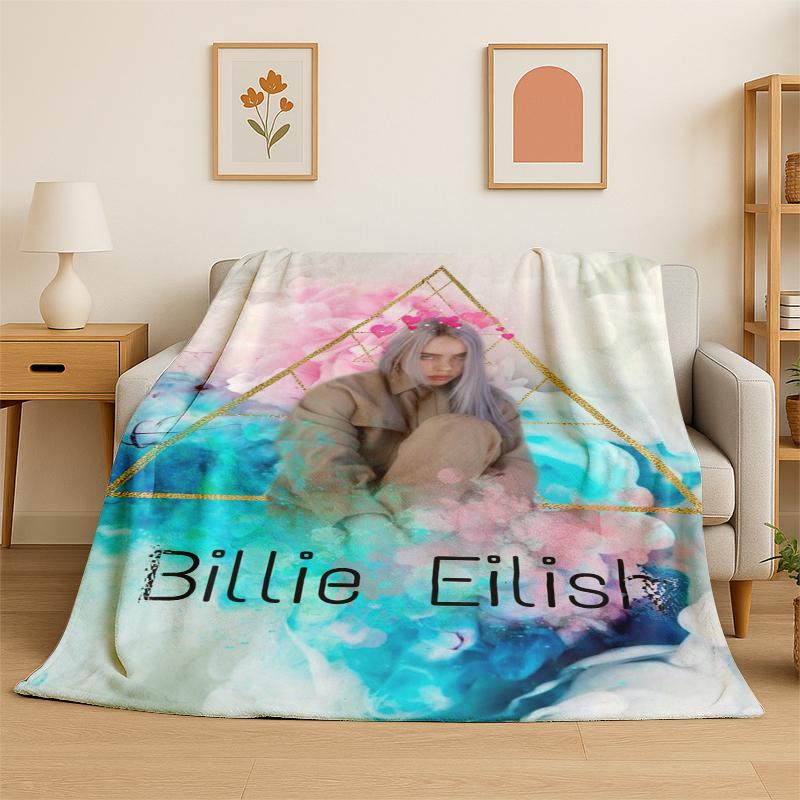 3D Billie Eilish Singer Star Flannel Blanket Soft Warm Throw Blanket for Bedroom Living Room Bed Travel Camping Picnic Gift