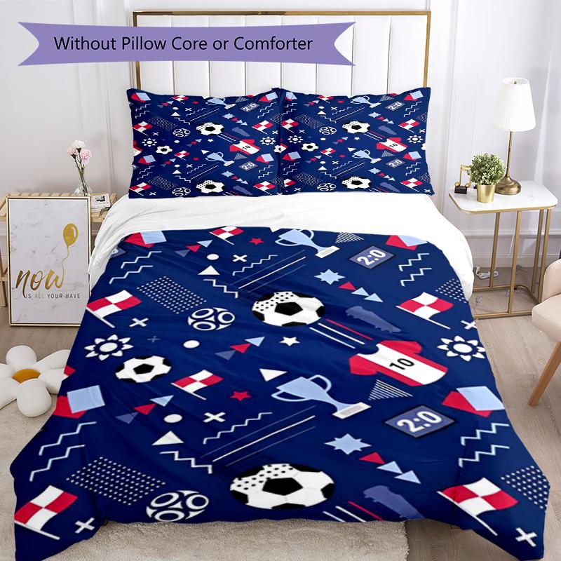 3pcs Soccer Bedding Set Duvet Cover Closure Includes 1 Duvet Cover & 2 Pillowcases, Soft and Comfortable for All Seasons.