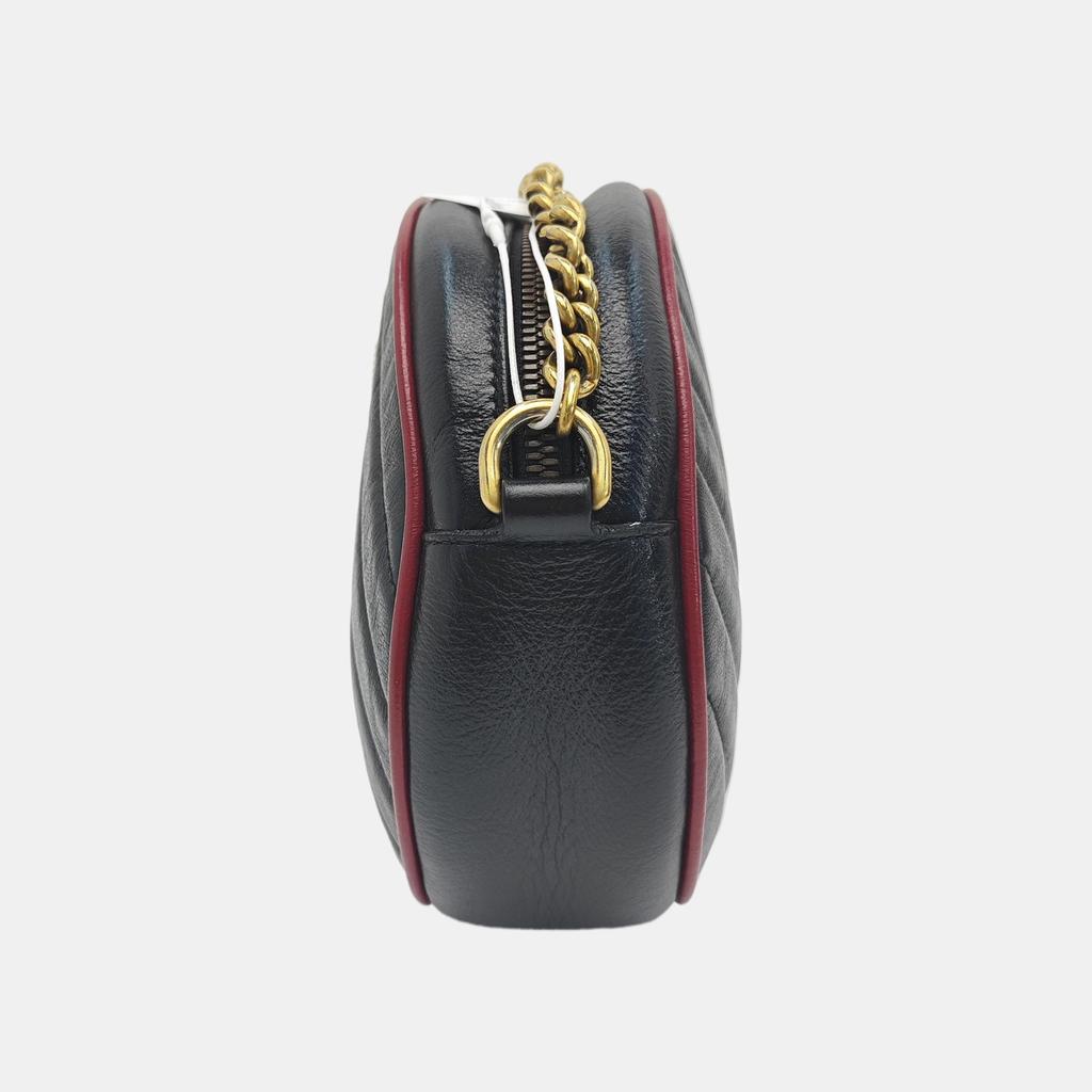 [Pre-Owned] GG Marmont Color-Blocked Logo Quilted Chain Leather Round Crossbody Bag - Good #11RL826