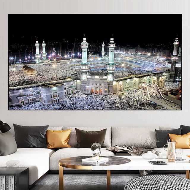 Пейзаж Мечеть Холст Картина Широкая Мекка Свет Фотографии Плакаты и принты Настенная картина Гостиная Домашний декор Без рамки