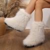 2024 Women Winter Snow Boots Outdoor Faux Fox Fur Bottes Plush Warm Flat Cotton Shoes Large Size Fashion Girls Hairy Warme Boots
