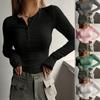 Spring Autumn Trend Women's Button Ribbed Slim Fashion Knitted Cedar Shirt