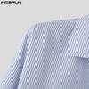 INCERUN Men Lapel Striped Front Cross Long Sleeve Shirts Loose Casual Tops