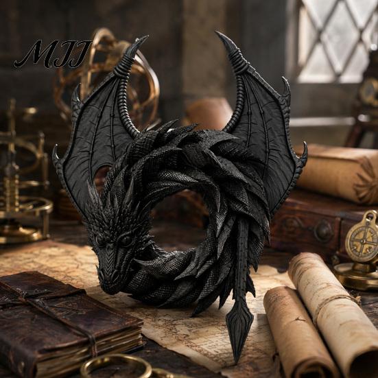 Рождественское украшение-игрушка 3D Креативный венок-дракон, Реалистичное детализированное круглое украшение, Стильное настольное украшение для дома
