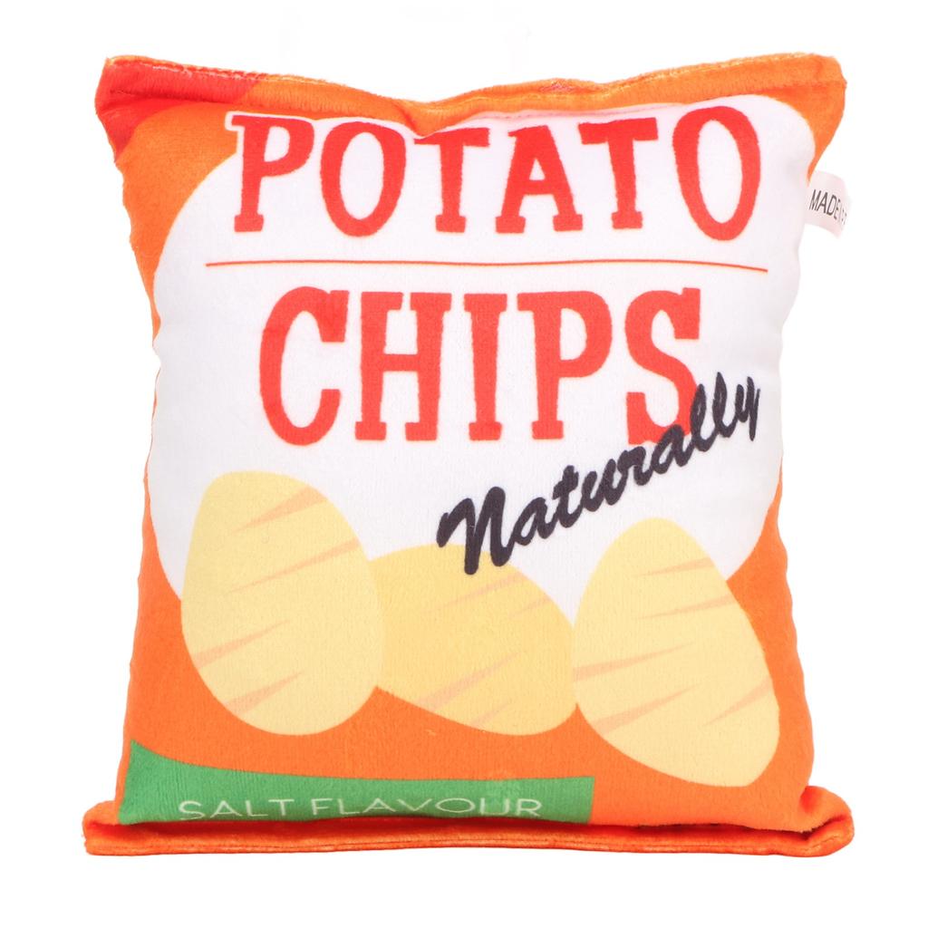 Potato Chips Plush Dog Toy Built In Rattling Paper Bite Resistant Squeaky Snack Bag Dog Toy for Puppy Potato Chip Orange